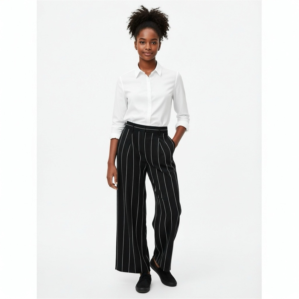 NWT Ann Taylor Women's Blue/White Striped Wide Leg Pants, Sz 14 petite